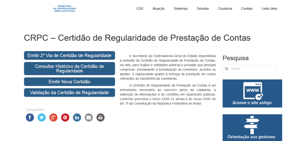 Governo disponibiliza emissão de Certidão de Regularidade de Prestação de Contas pela internet